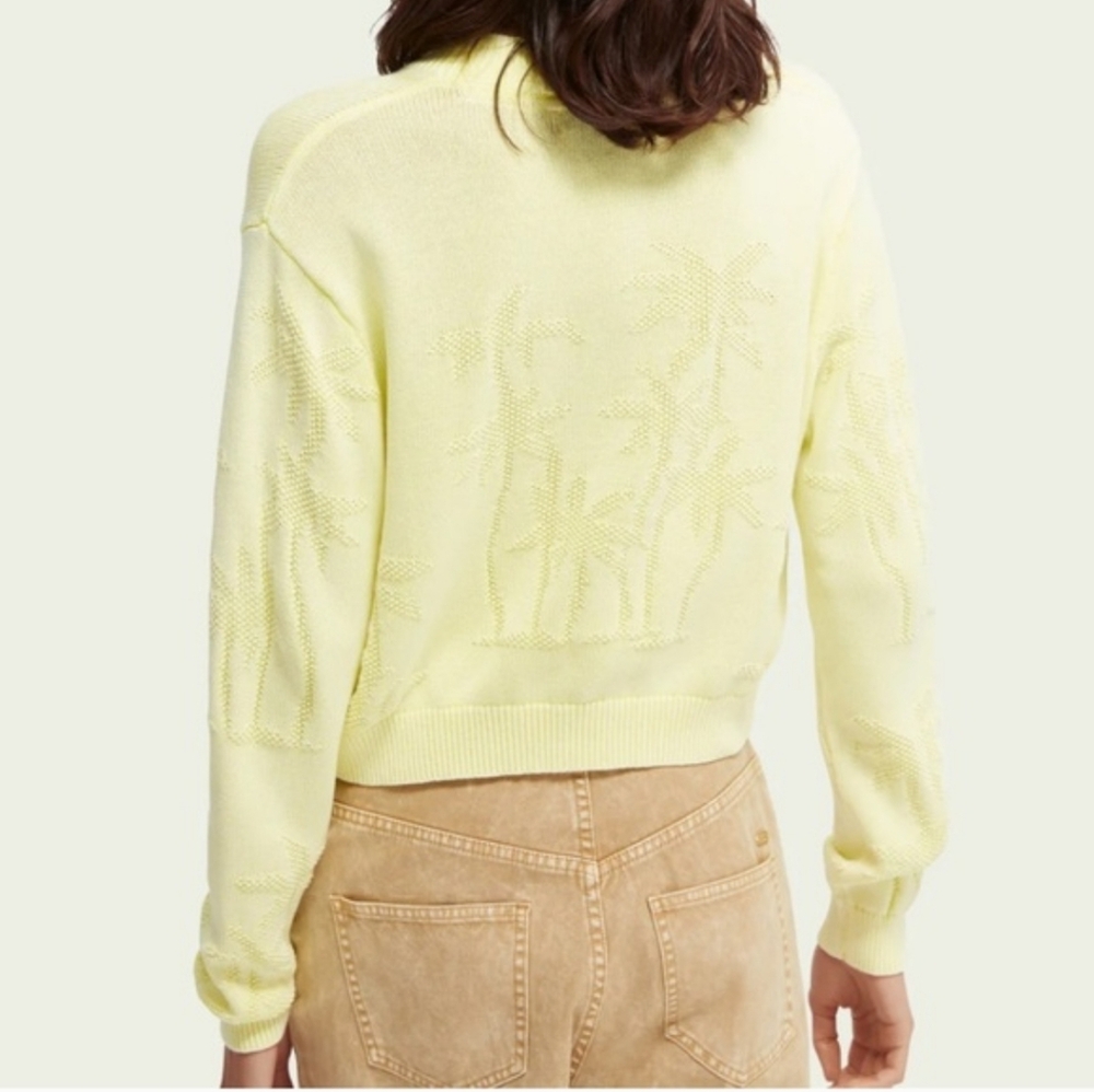 Scotch & Soda Textured Palm Tree Knit Dopamine Dressing Yellow Coastal Chic Xs - Picture 4 of 13